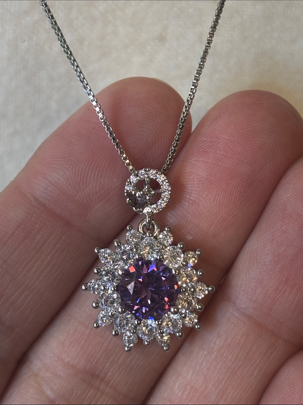 Purple Floral Pendant Necklace with Chain